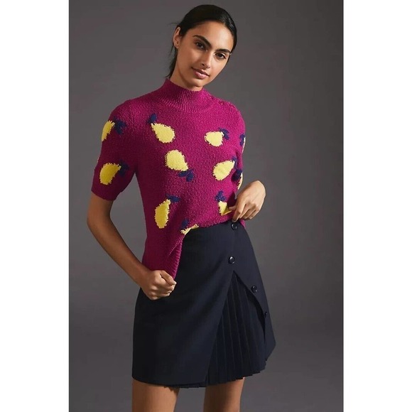 NWT Anthropologie Maeve Divendra Sweater Size S Purple Motif Pear - Picture 1 of 13